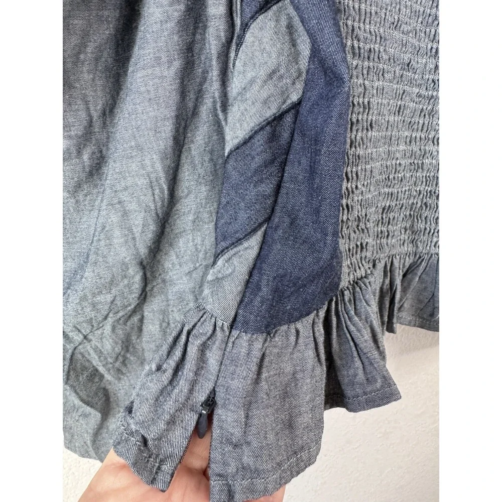 Anthropologie x‎ Love the Label Smocked Puff-Sleeve Blouse Top S Denim Blue Boho - Picture 9 of 12